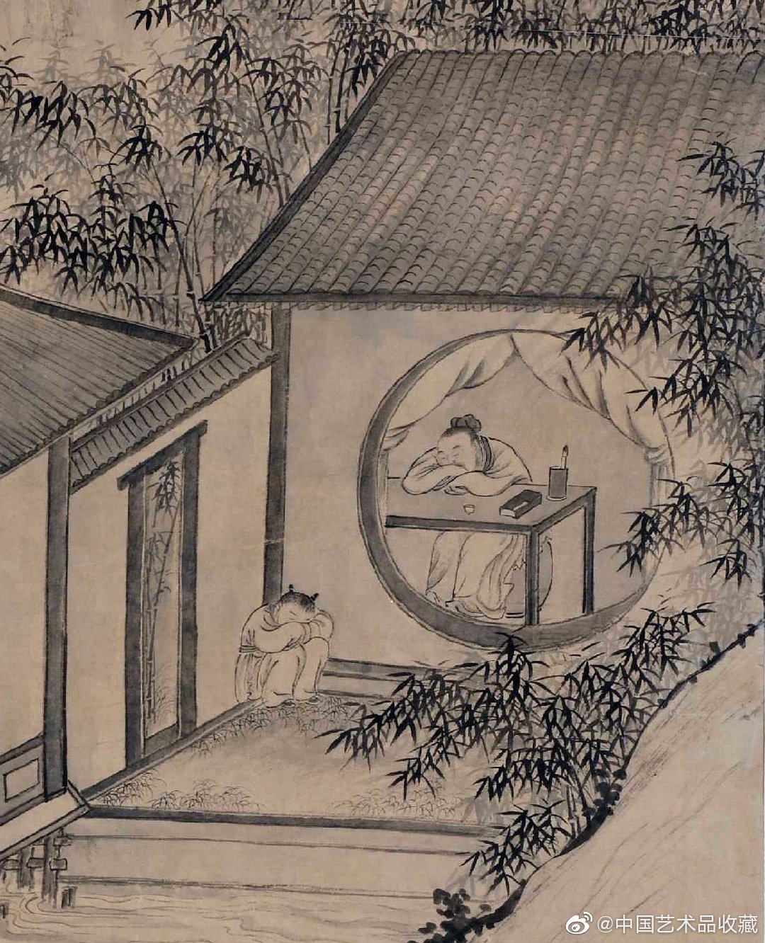 此图是董邦达奉旨记写三希堂的一幅画,上方有乾隆御题《三希堂肌贩