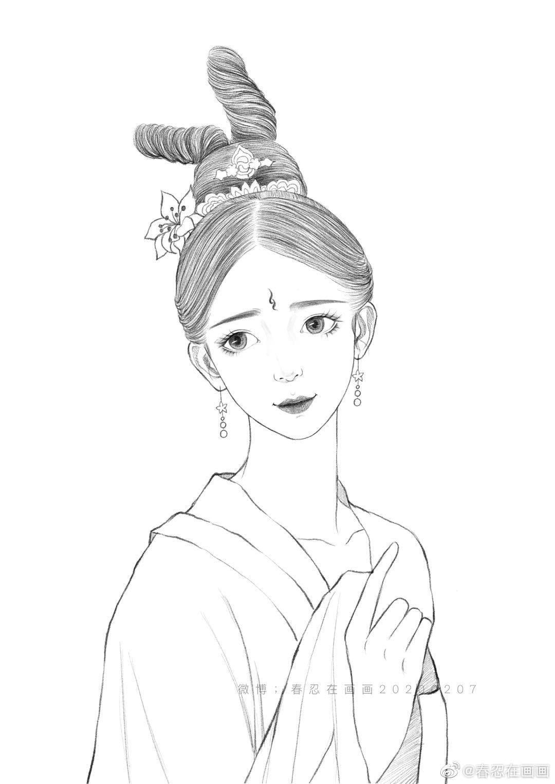 古风美女线稿图作者:@春忍在画画_高清图集_新浪网