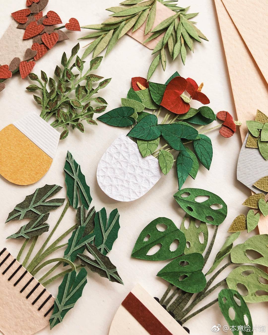 艺术家tania lissova手工制作的清新迷你纸艺盆栽作品 | ins