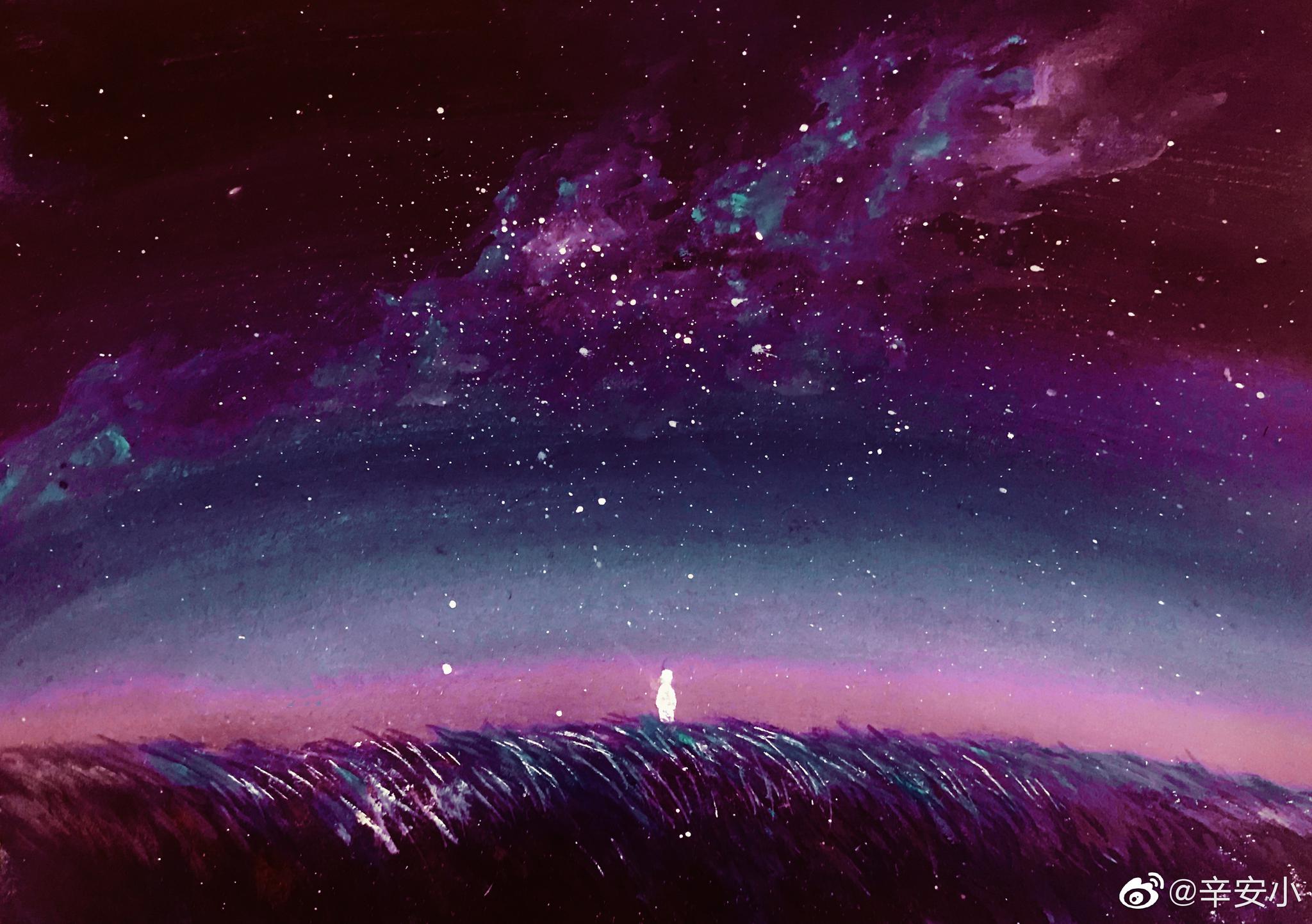 在流星划过的浪漫星空下