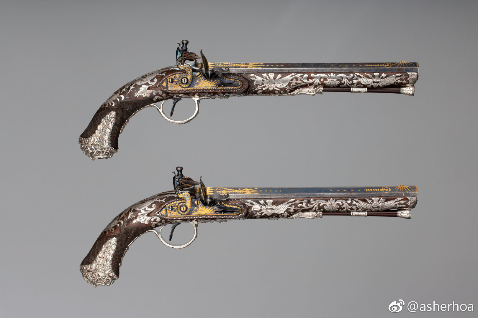 英国枪匠samuel brunn1800-1801年间制作于伦敦的一对燧发手枪