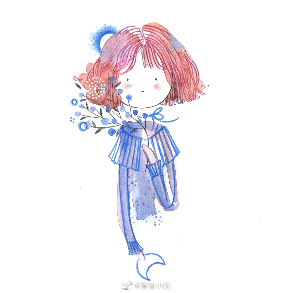 脑洞大开的小女孩水彩画简单可爱