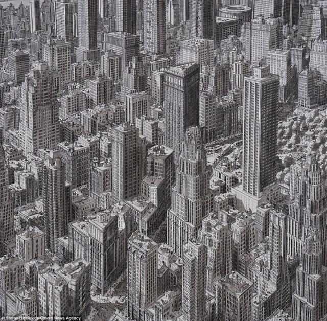 他用记忆将所去过的城市素描出来精美绝伦