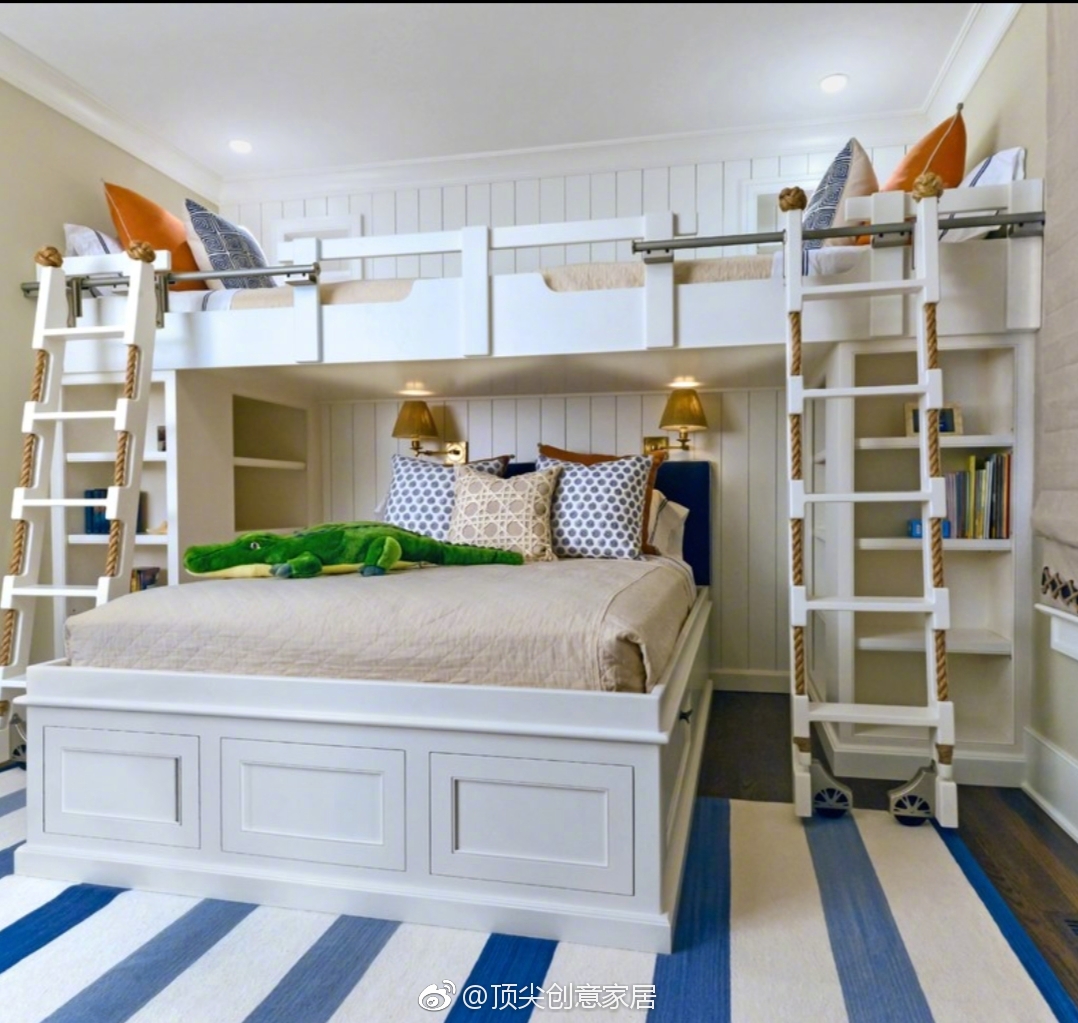 儿童房上下床有几种形式？这样的上下铺太实用了！_合抱木装修网
