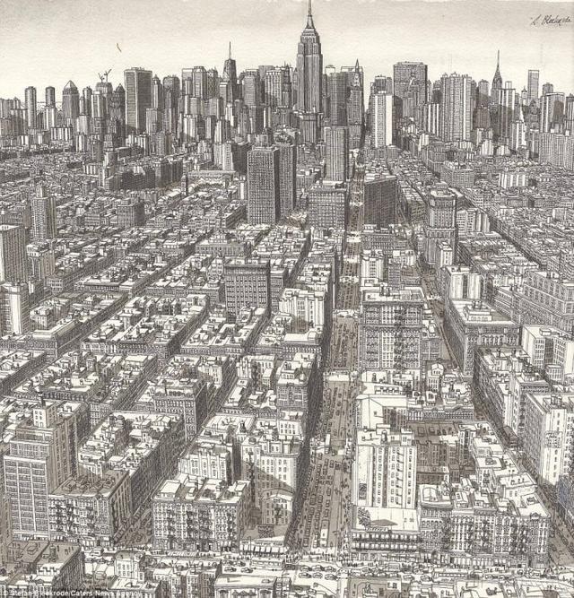 他用记忆将所去过的城市素描出来精美绝伦