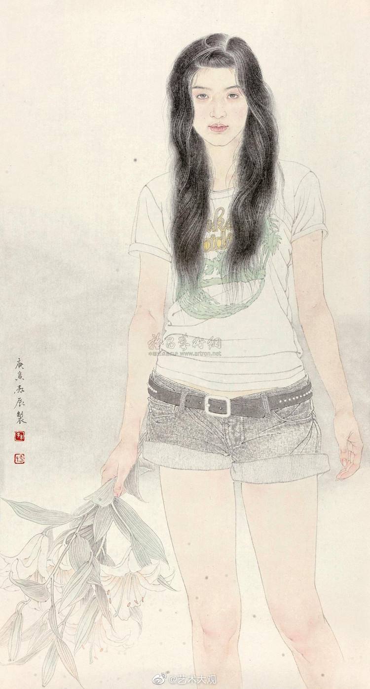 孙震生的工笔人物画以极富抒情和唯美韵味为造象取向