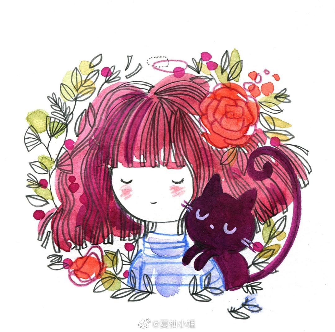 脑洞大开的小女孩水彩画简单可爱