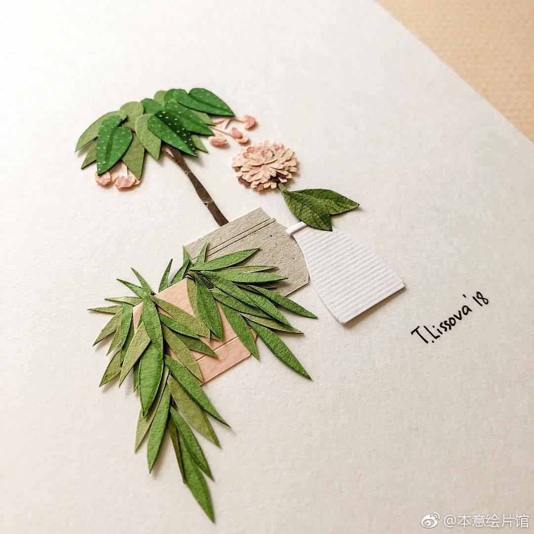 艺术家tania lissova手工制作的清新迷你纸艺盆栽作品 | ins