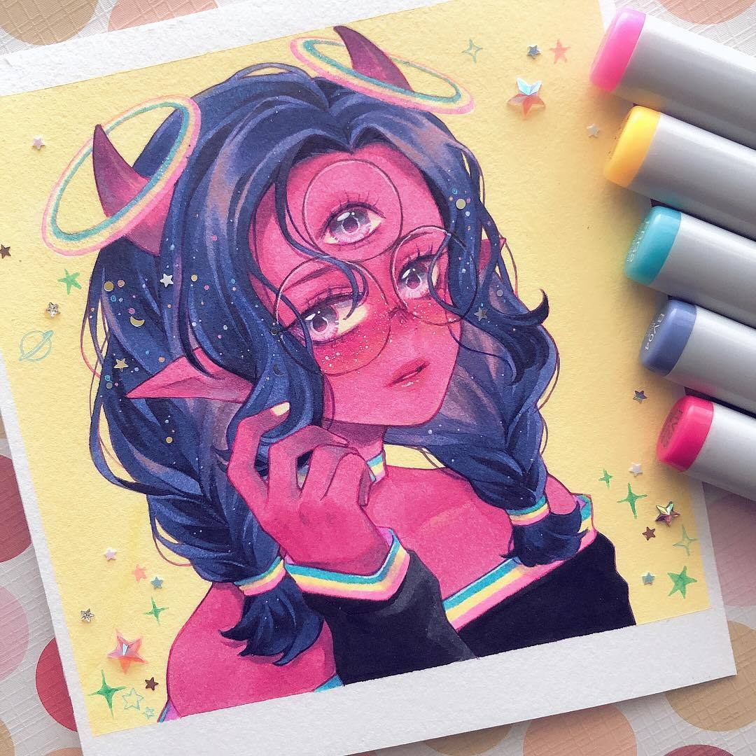 minmonsta使用马克笔绘制出了如此多的盛世美颜|马克