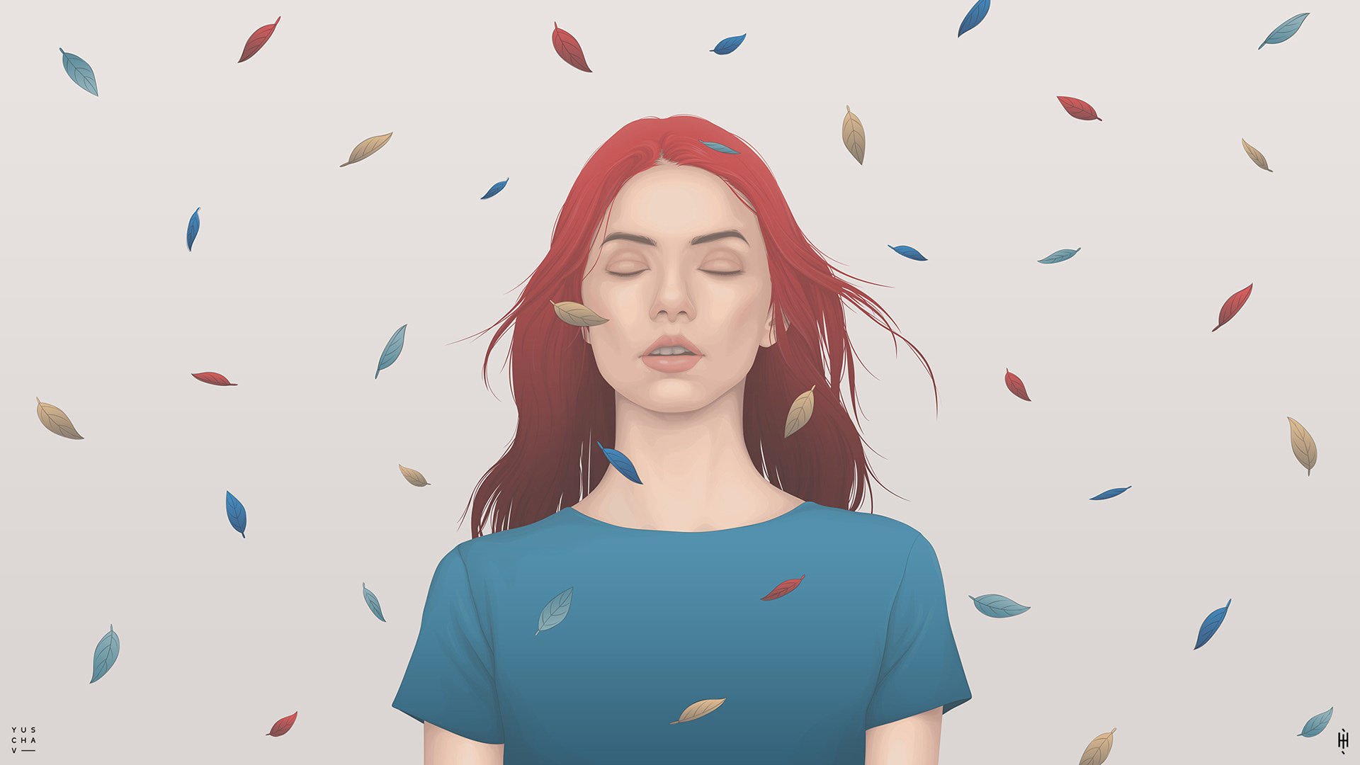 印度尼西亚的插画师yuschav arly的人物绘画静谧蓝非常有种性冷淡的美