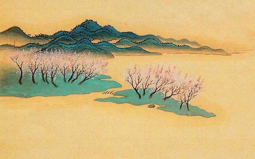 赏古画春游曲0202唐王涯万树江边杏新开一夜风满园深浅色