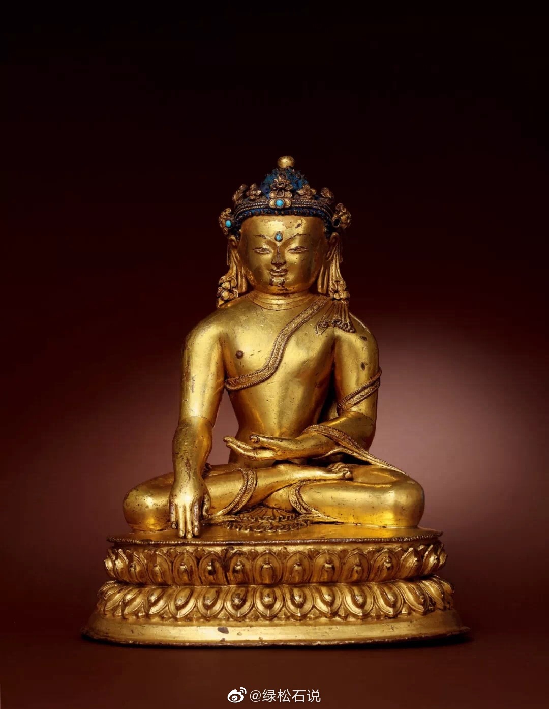 1314世纪宝冠释迦牟尼铜鎏金西藏萨迦寺风格此种戴宝冠的释