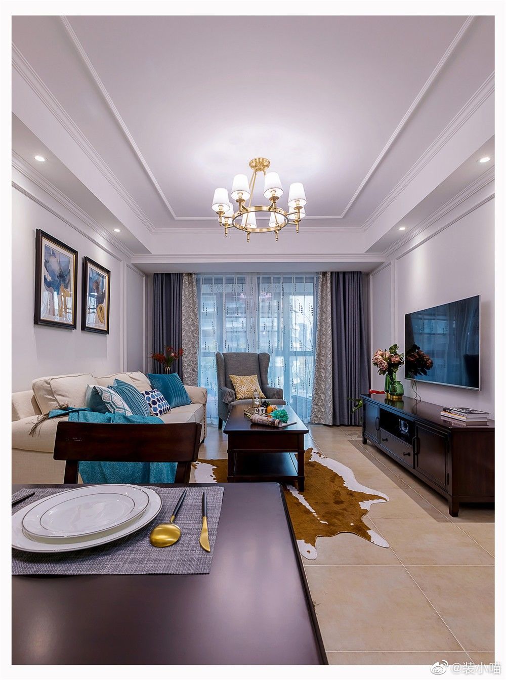 89㎡简美风,吊顶,墙面以石膏线打框作造型,简单耐看.| 李江