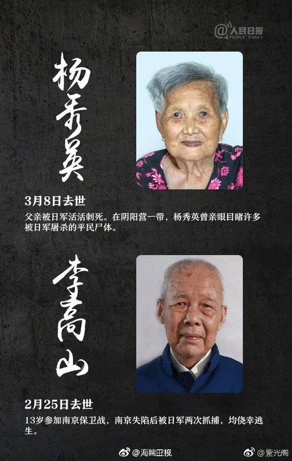 送别!2018年已有20位南京大屠杀幸存者去世