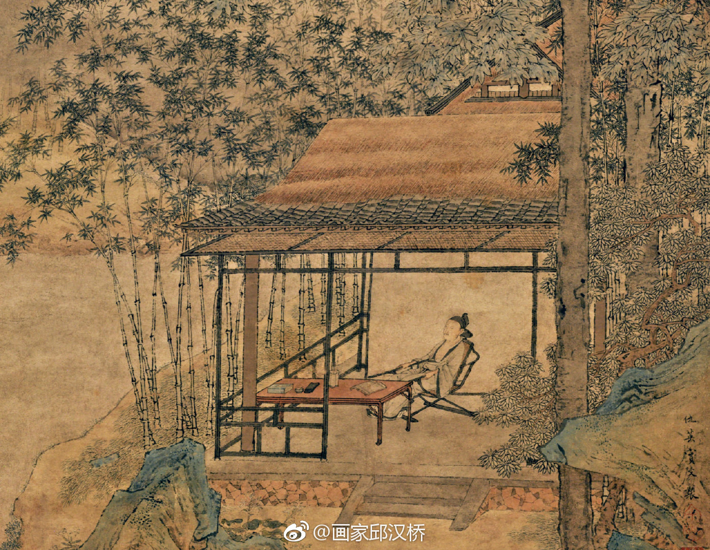 明代 · 仇英 · 《梧竹书堂图》|梧竹书堂图|仇英_新浪新闻