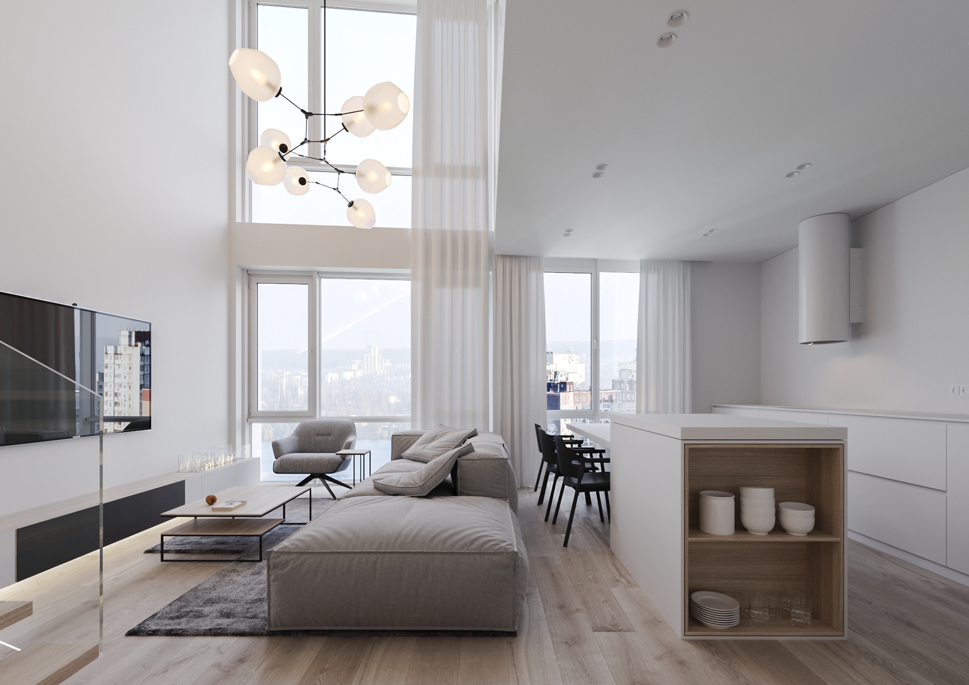 国外大气浅色复式公寓汕头室内设计/汕头设计师/汕头装修_高清图集