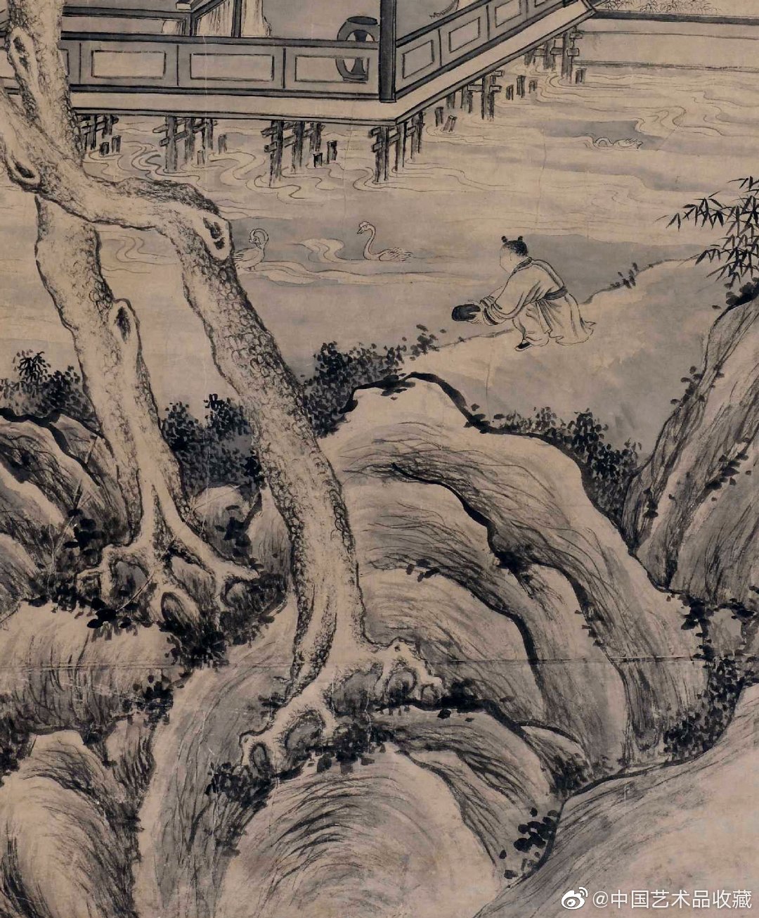 此图是董邦达奉旨记写三希堂的一幅画,上方有乾隆御题《三希堂肌贩