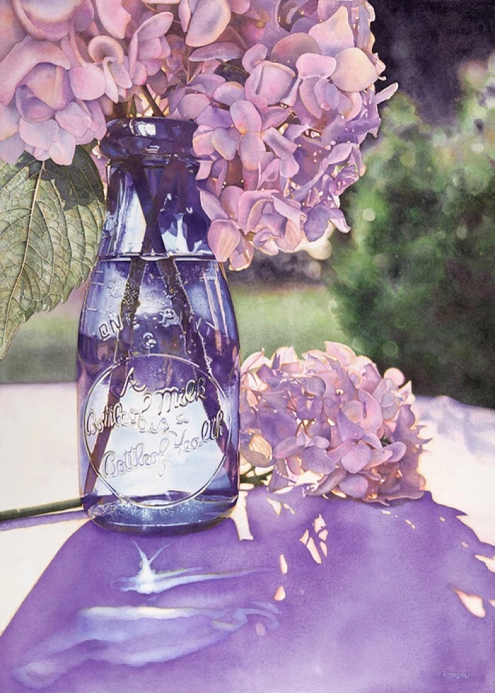 来自美国的水彩女画家irena roman的水彩玻璃器皿作品