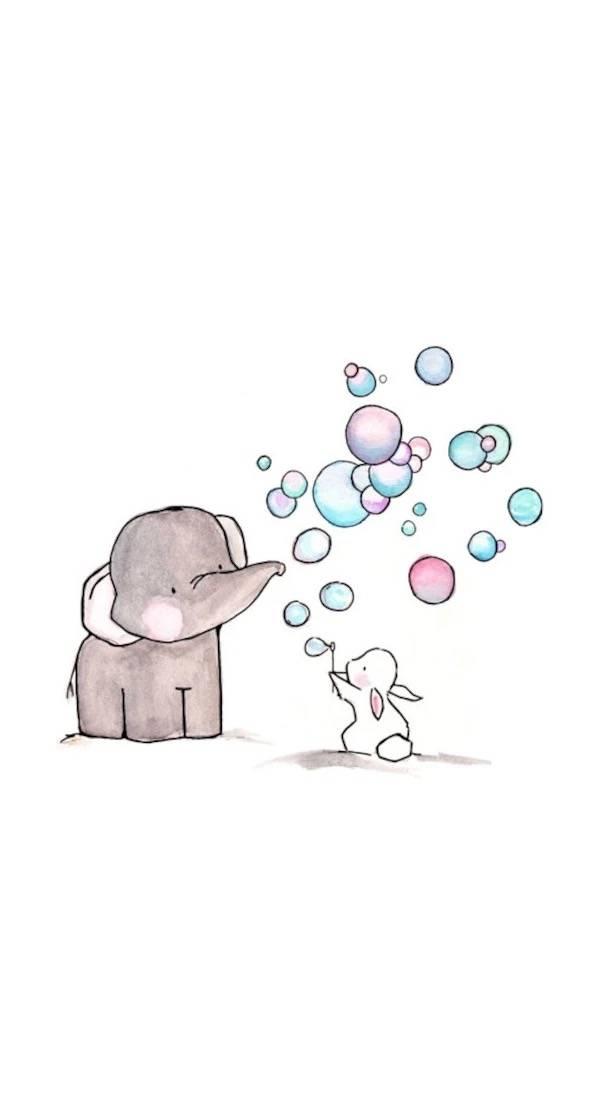 每日手机壁纸头像之卡通插画,大象与兔子的有爱互动,太温馨了