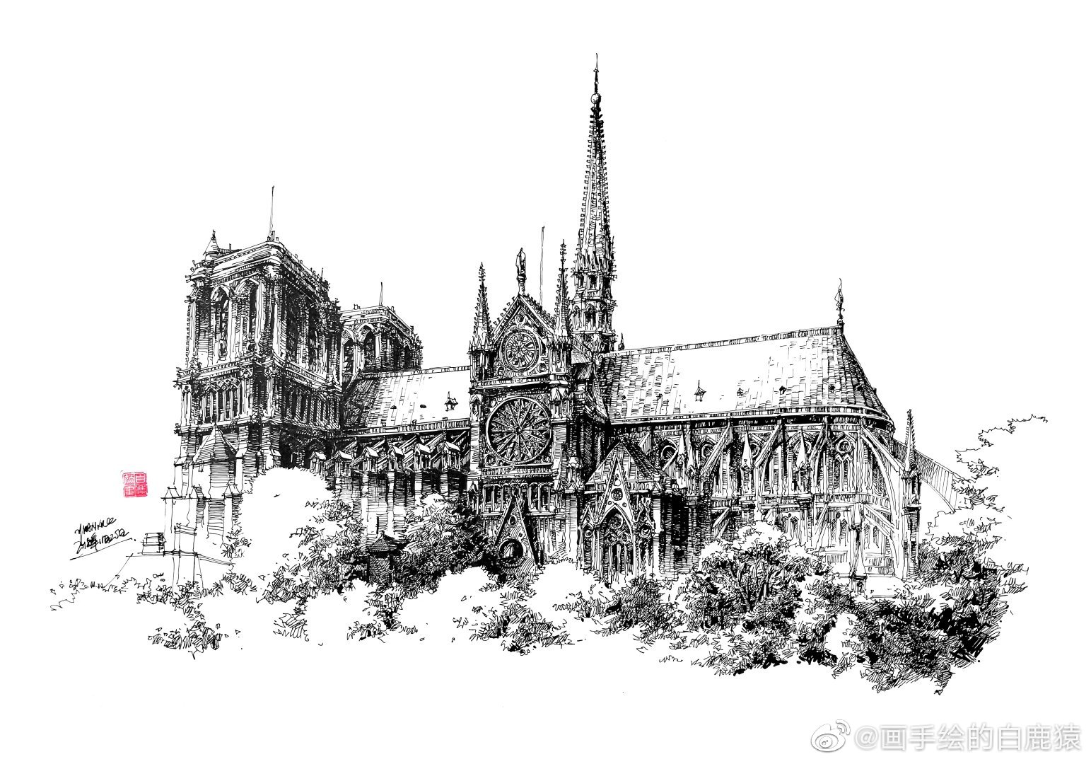 巴黎圣母院钢笔图片