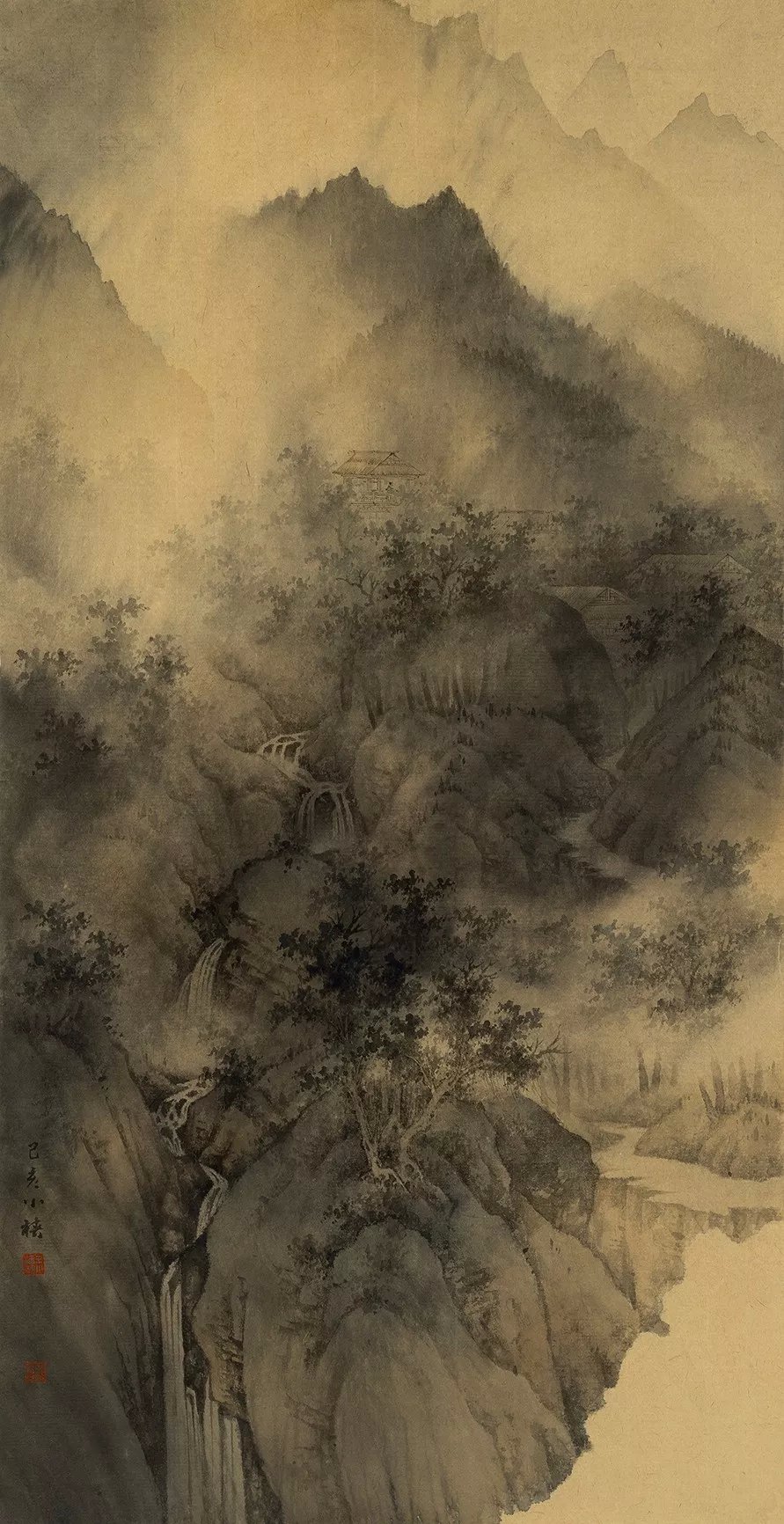 雨山飞瀑图 纸本 28x55cm 2019年局部之一局部之