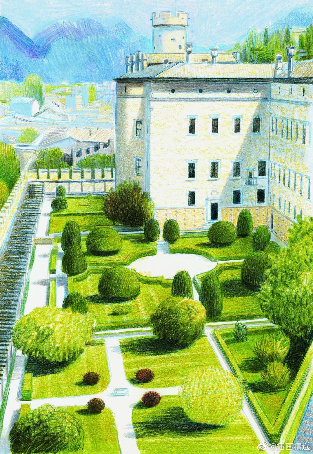 插画师andreaserio风景彩铅插画作品