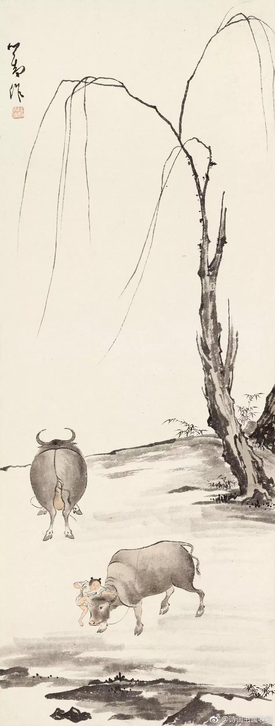 名家画牛作品欣赏1,李可染 犟牛图2,徐邦达 松荫沐牛 3,徐悲鸿 卧牛图