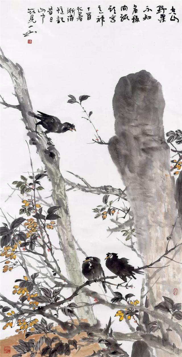 国画:赵天叶 竹报平安 122cm×59cm书法:金鉴才 "