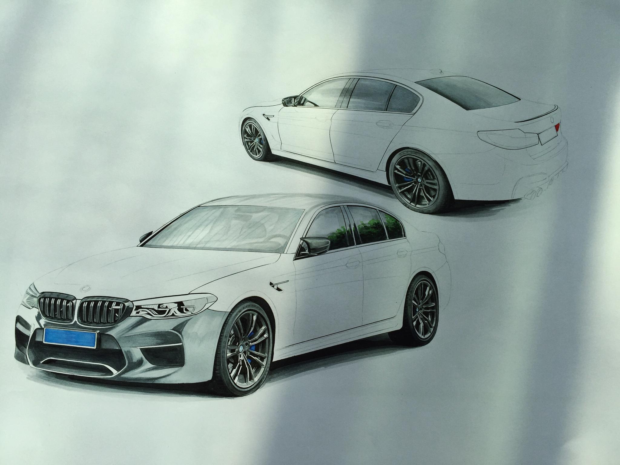 手绘bmw m5 f90 磨砂灰(私人订制 只为创作属于您的精美画作)