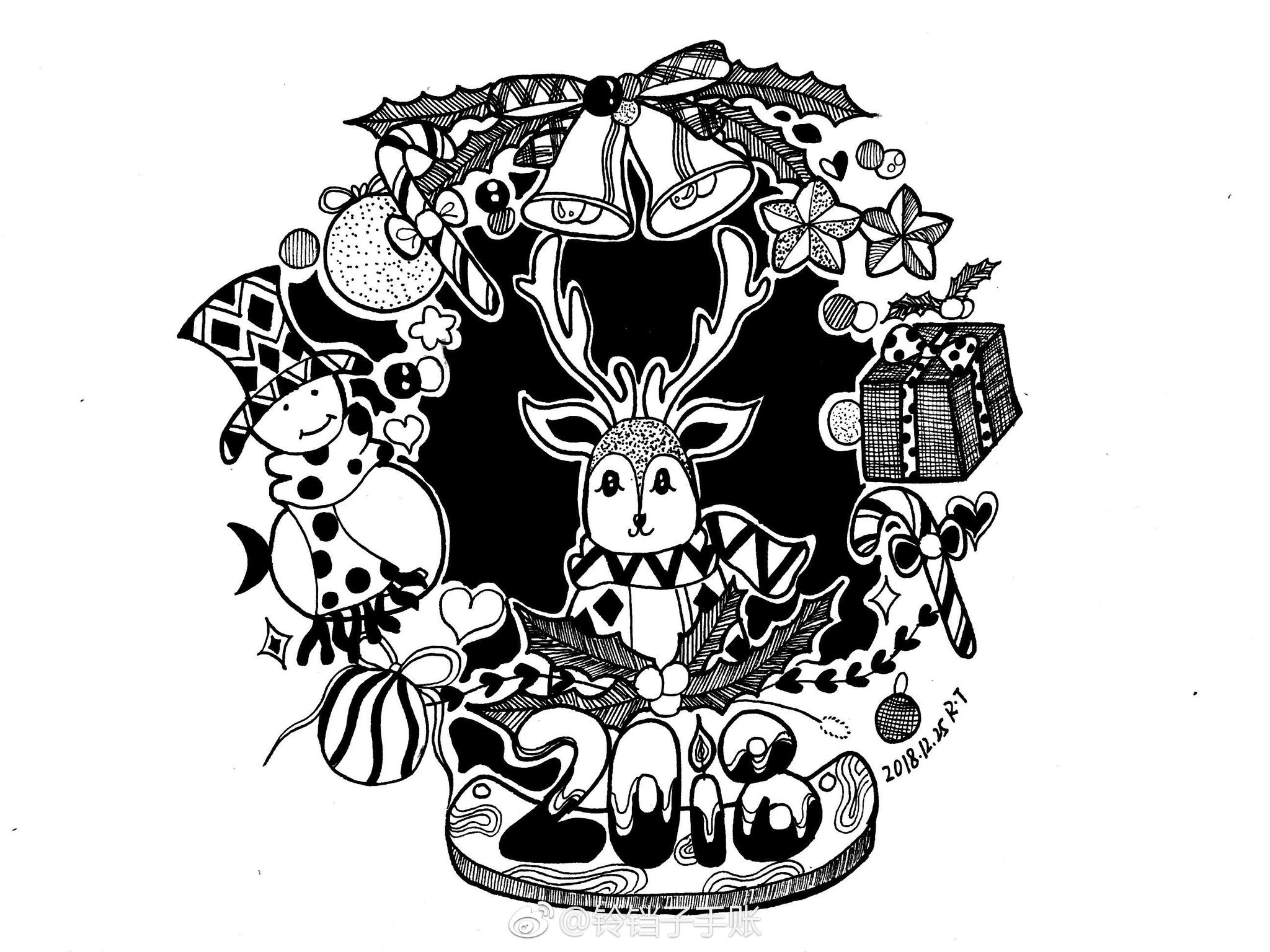 黑白简笔人物画,作者见签名.图片来自:@铃铛子手账