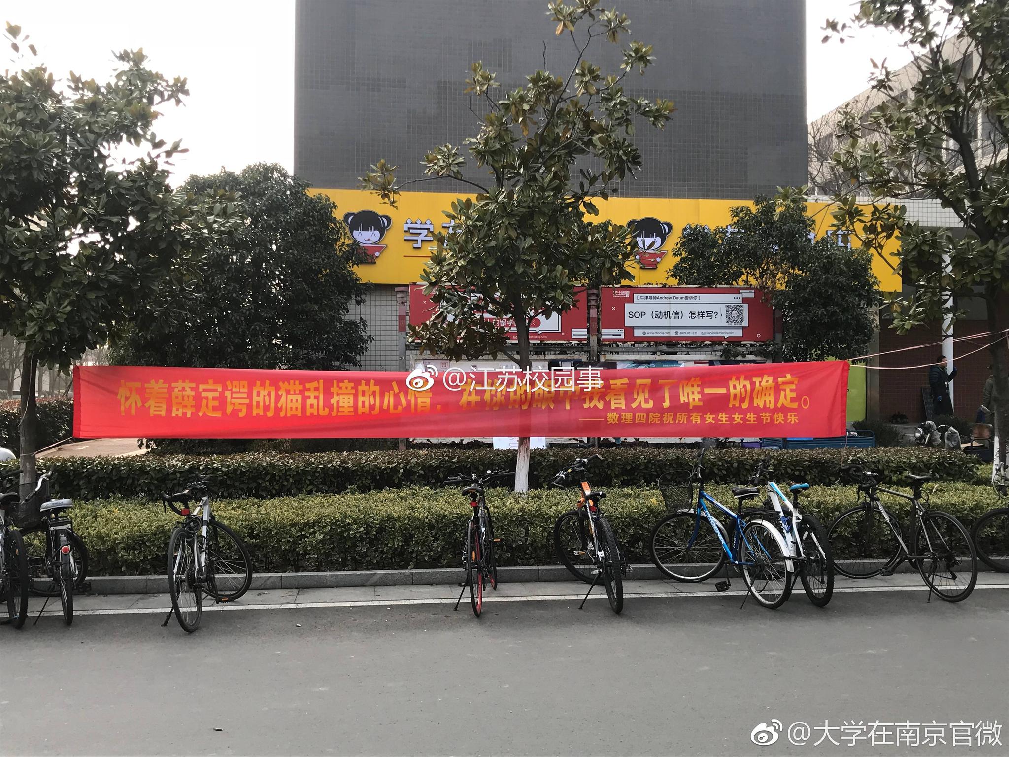 有才的南京大学女生节条幅仿佛看到了单身狗在咆哮图片 | @南京大学