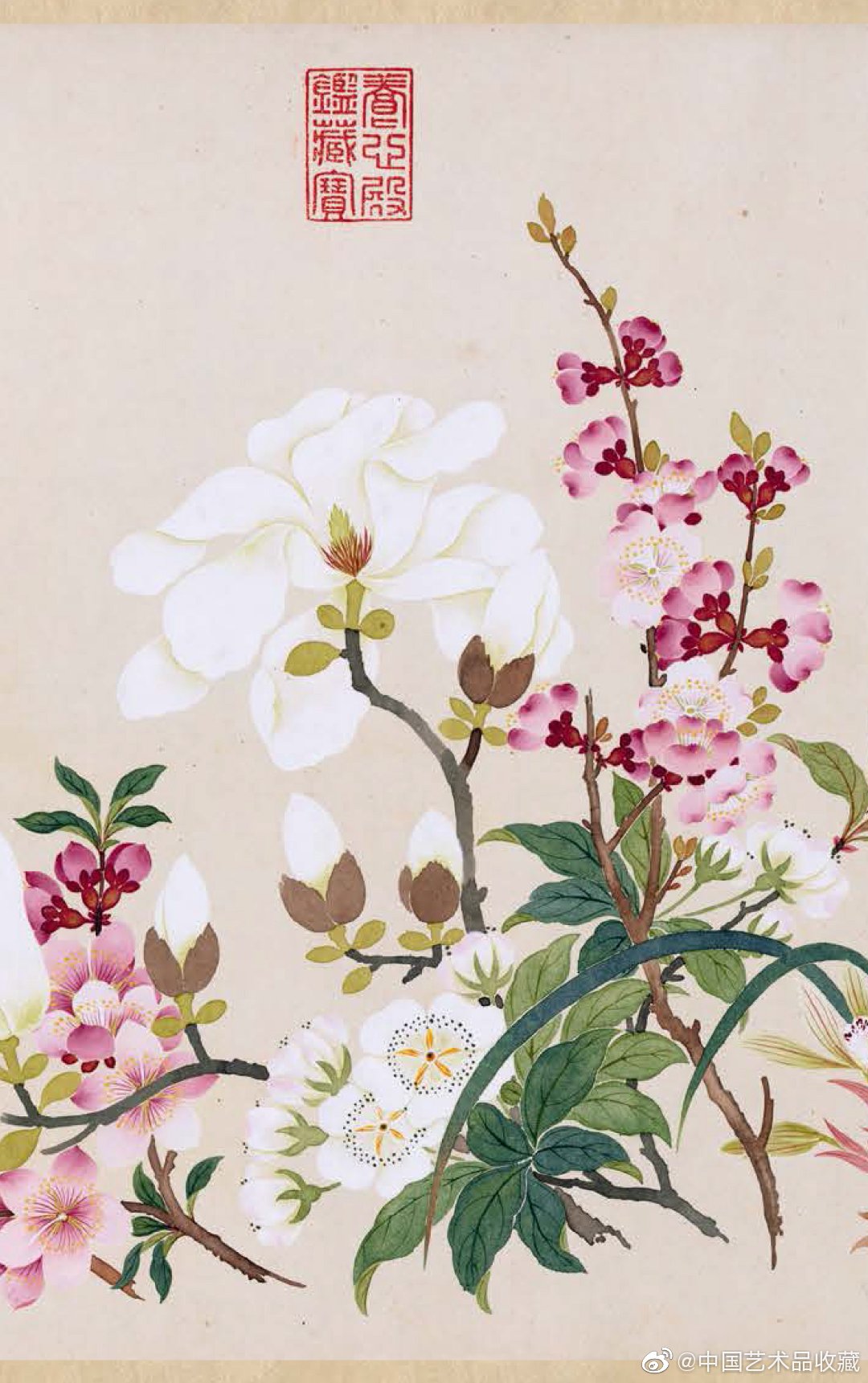 在钱维城的此图卷中,一如其画卷的题目"万有",他以折枝的方法将生长