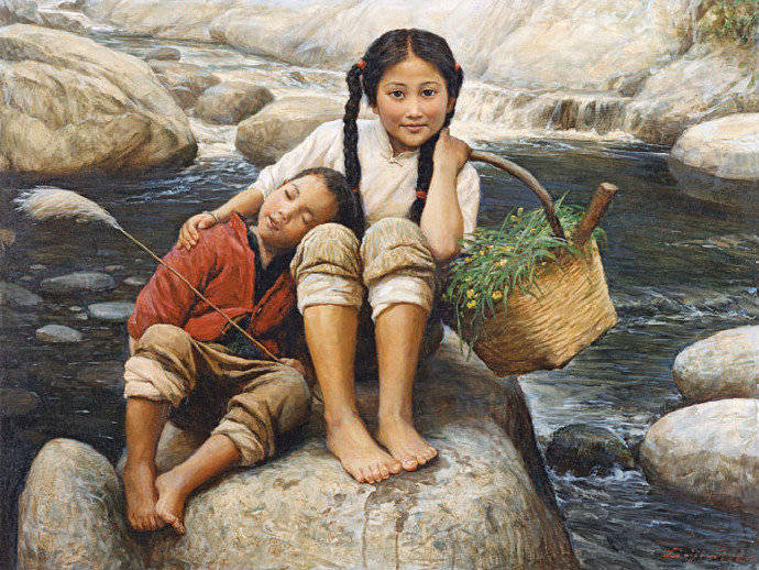 画家李自健油画作品展世上只有姐姐好,你是姐姐的一块宝