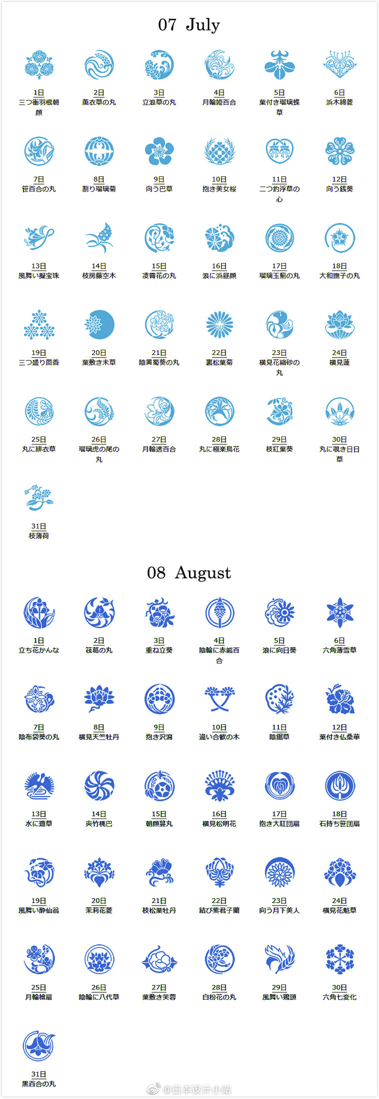 日本366日花个纹图表 每天代表的花都不同 日本366日花个纹图表 每天代表的花都不同