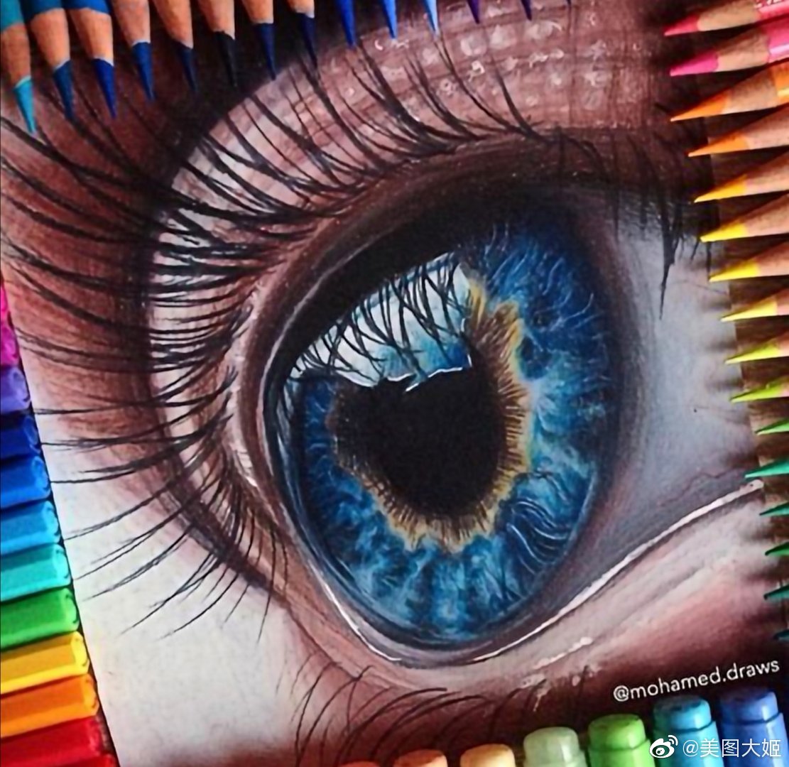 彩铅画手绘作品超写实眼睛画家mohameddraws