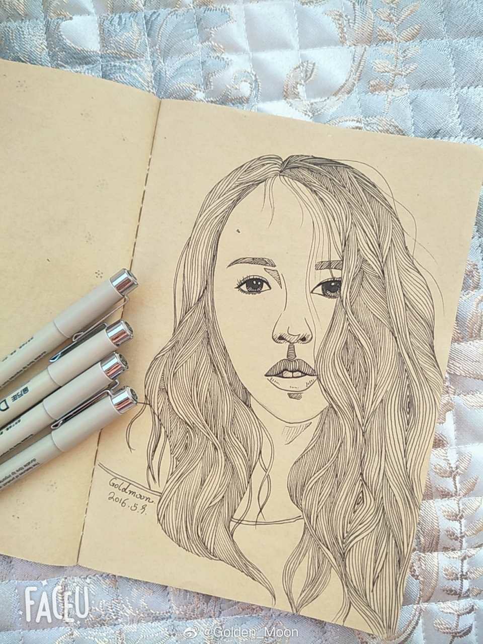 线描人物头像工具针管笔牛皮纸作者goldenmoon