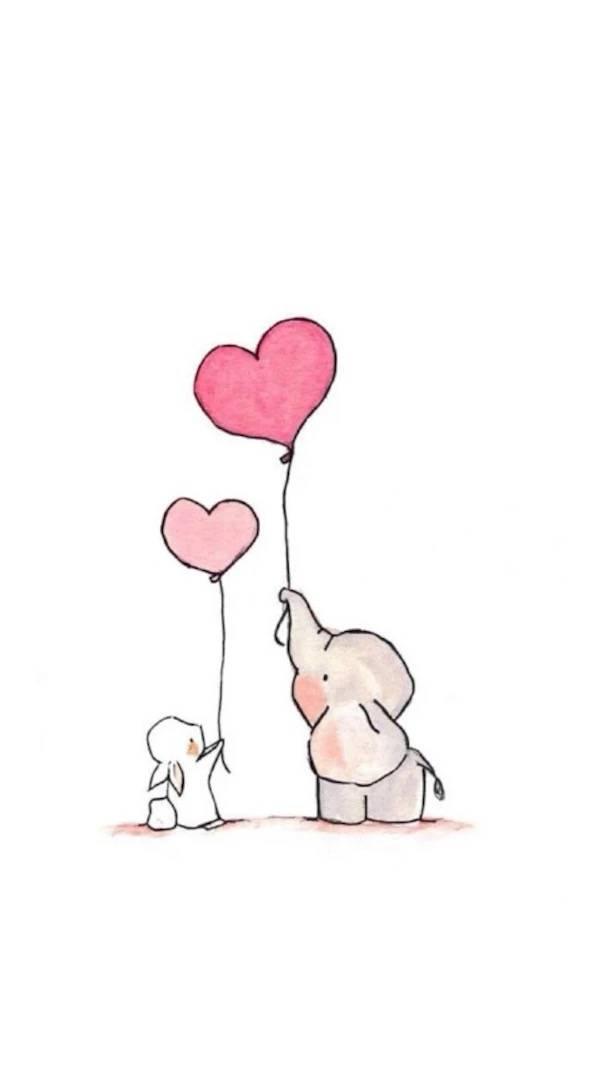 每日手机壁纸头像之卡通插画,大象与兔子的有爱互动,太温馨了