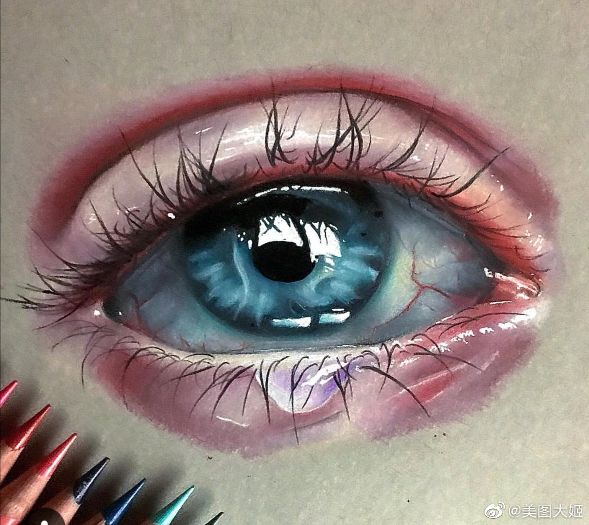 彩铅画手绘作品超写实眼睛画家mohameddraws