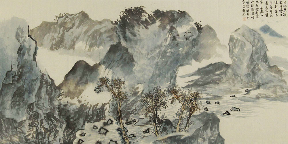 画家杨飞的国画山水作品创造的生动形象和笔墨意趣,使画面意境幽远,极