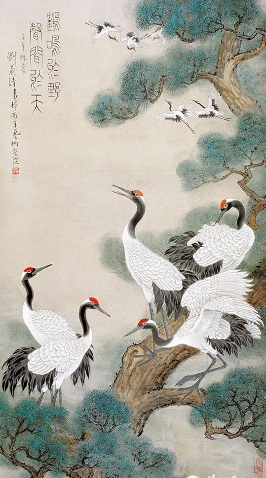 刘菊清老师工笔画群仙祝寿松鹤长寿祥云瑞鹤图