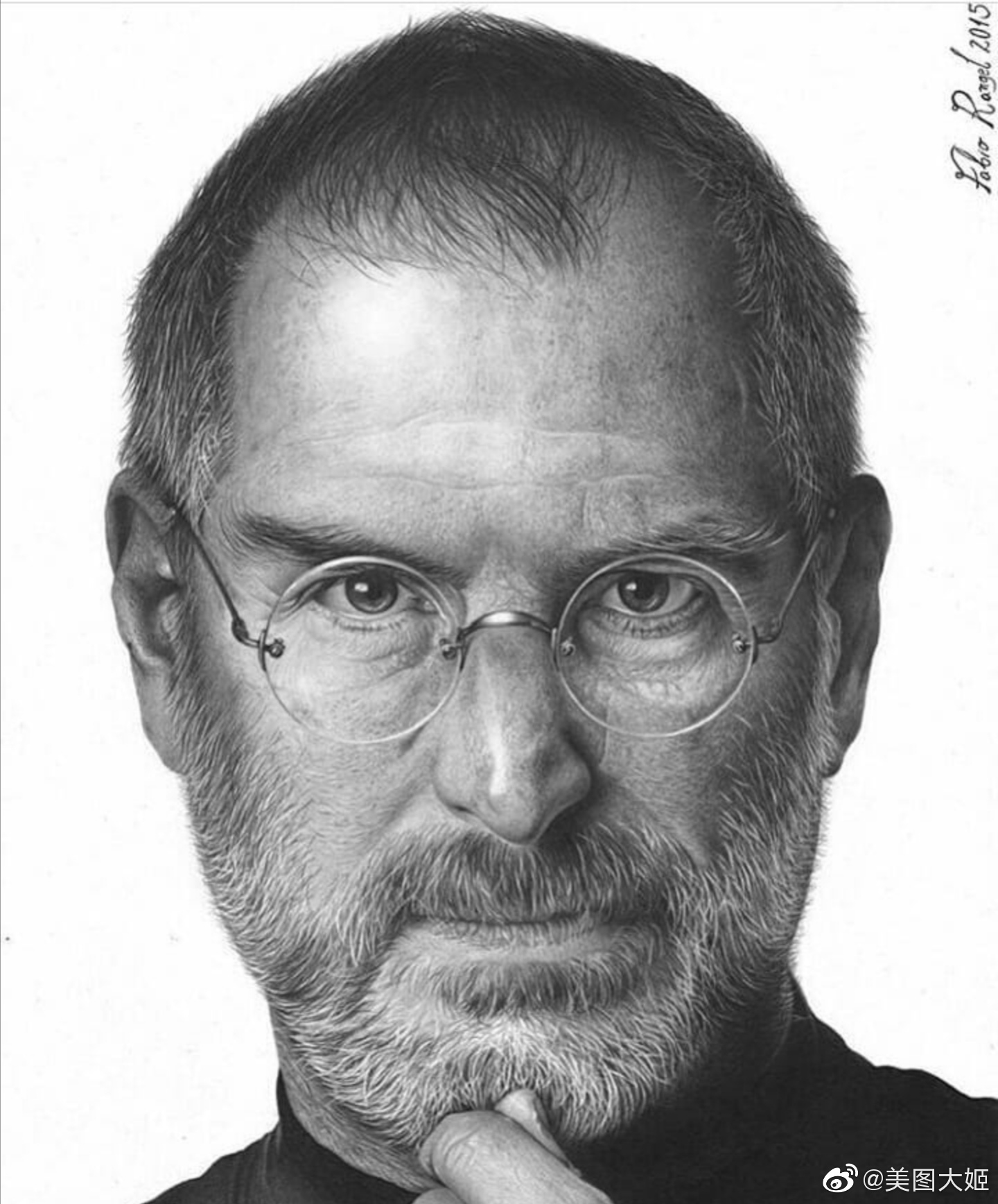 超写实素描绘画作品欣赏    乔布斯人像转至fabiordesenhos