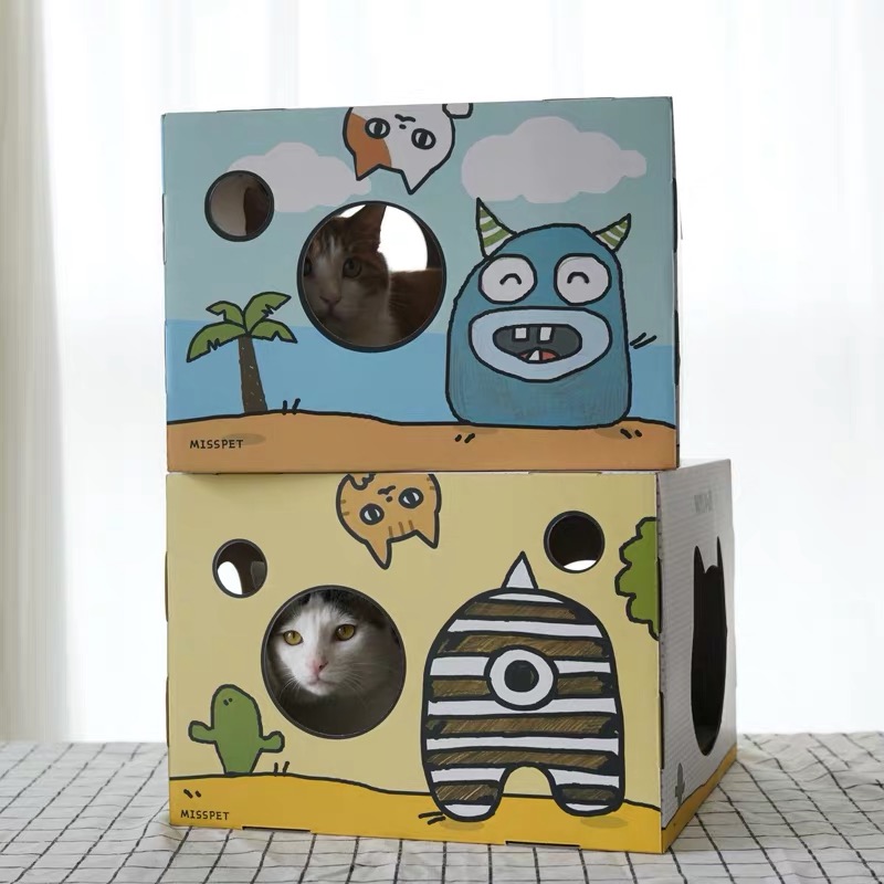 上了一个猫抓板!牛奶盒子和小怪物