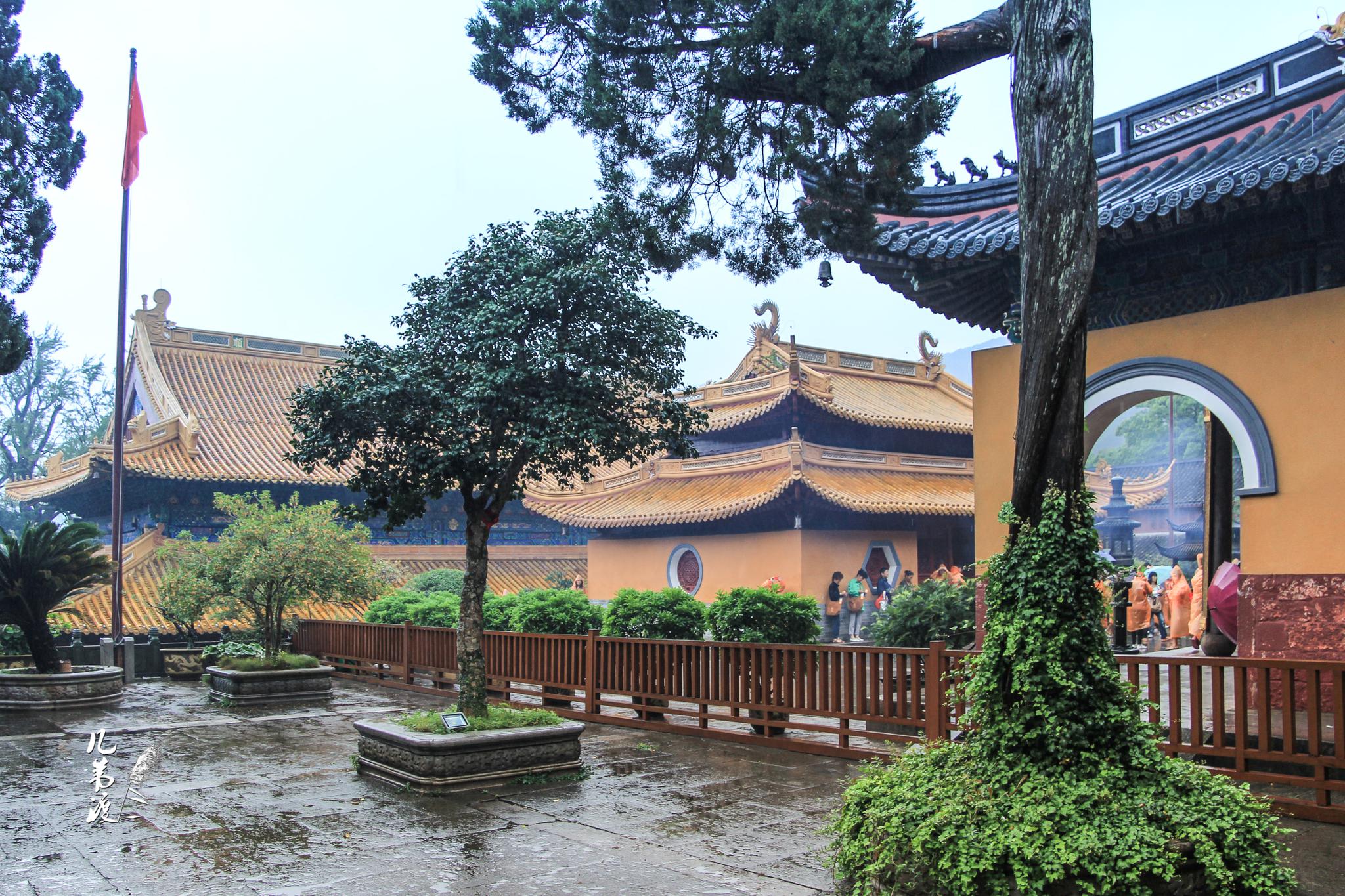 游览法雨寺,一直在下雨,但不影响信徒的虔诚