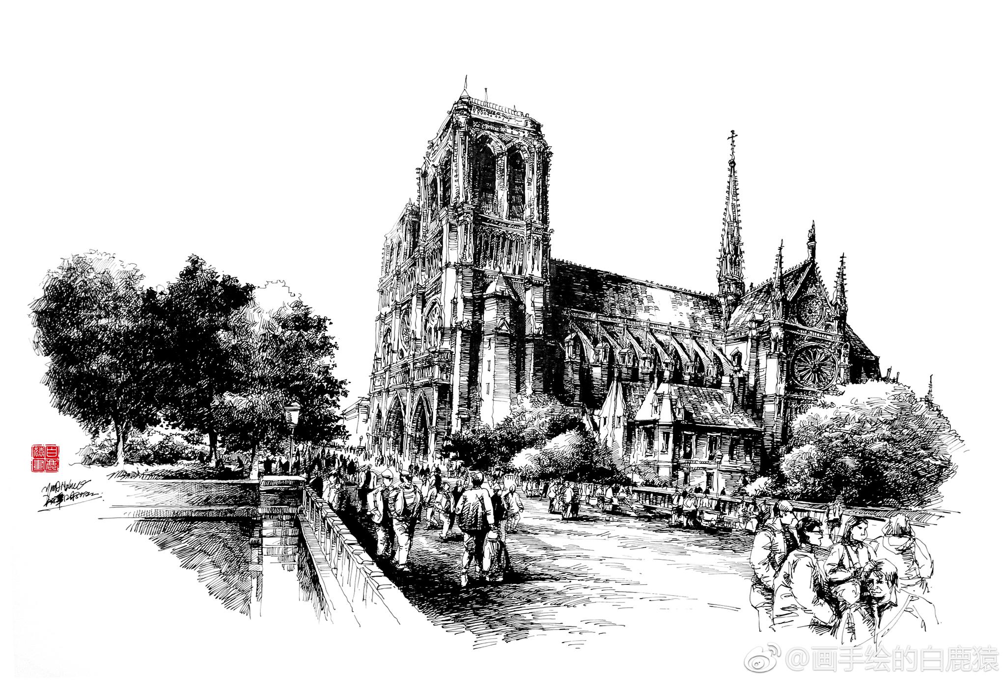 超好看的欧式建筑钢笔画