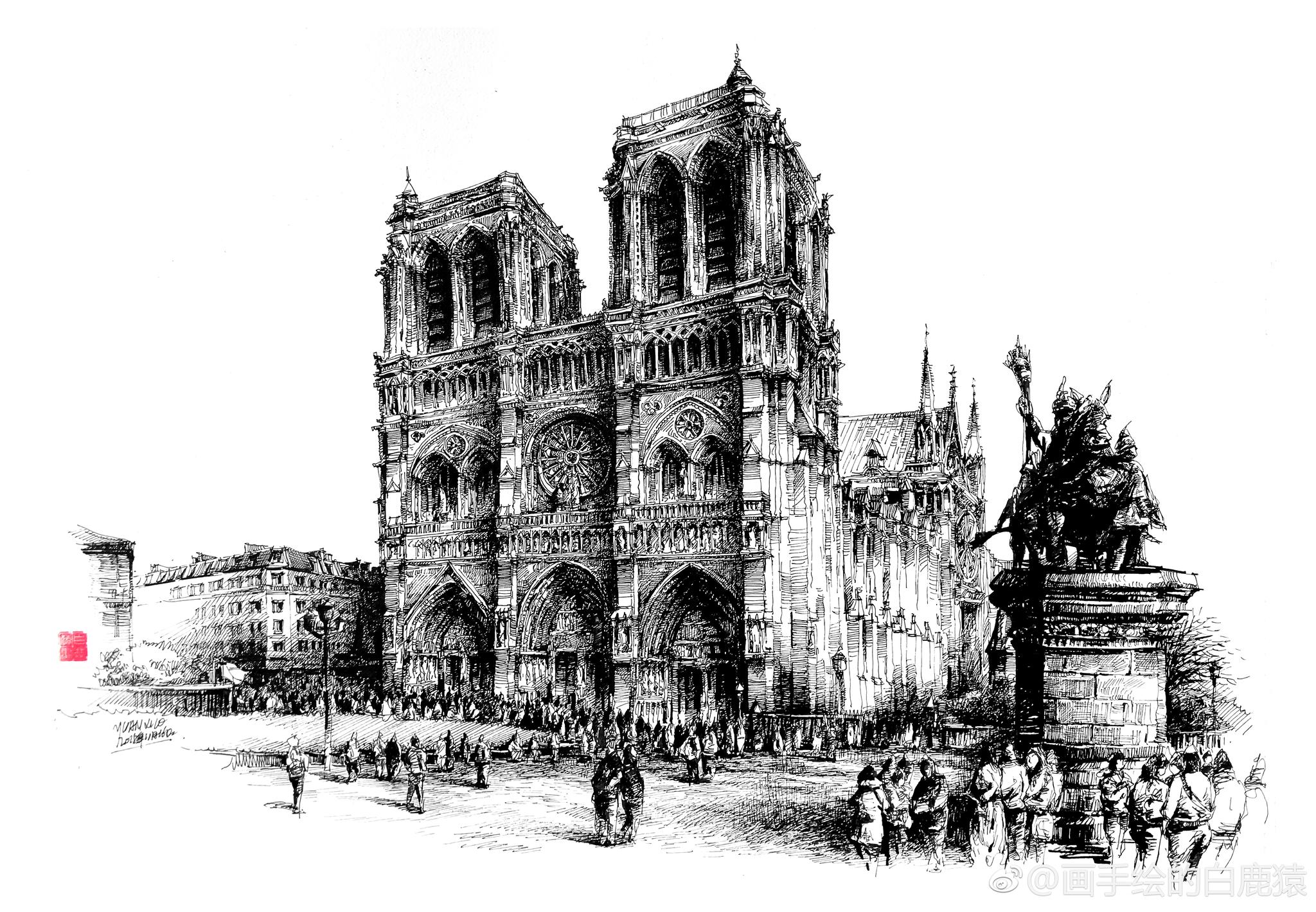 超好看的欧式建筑钢笔画