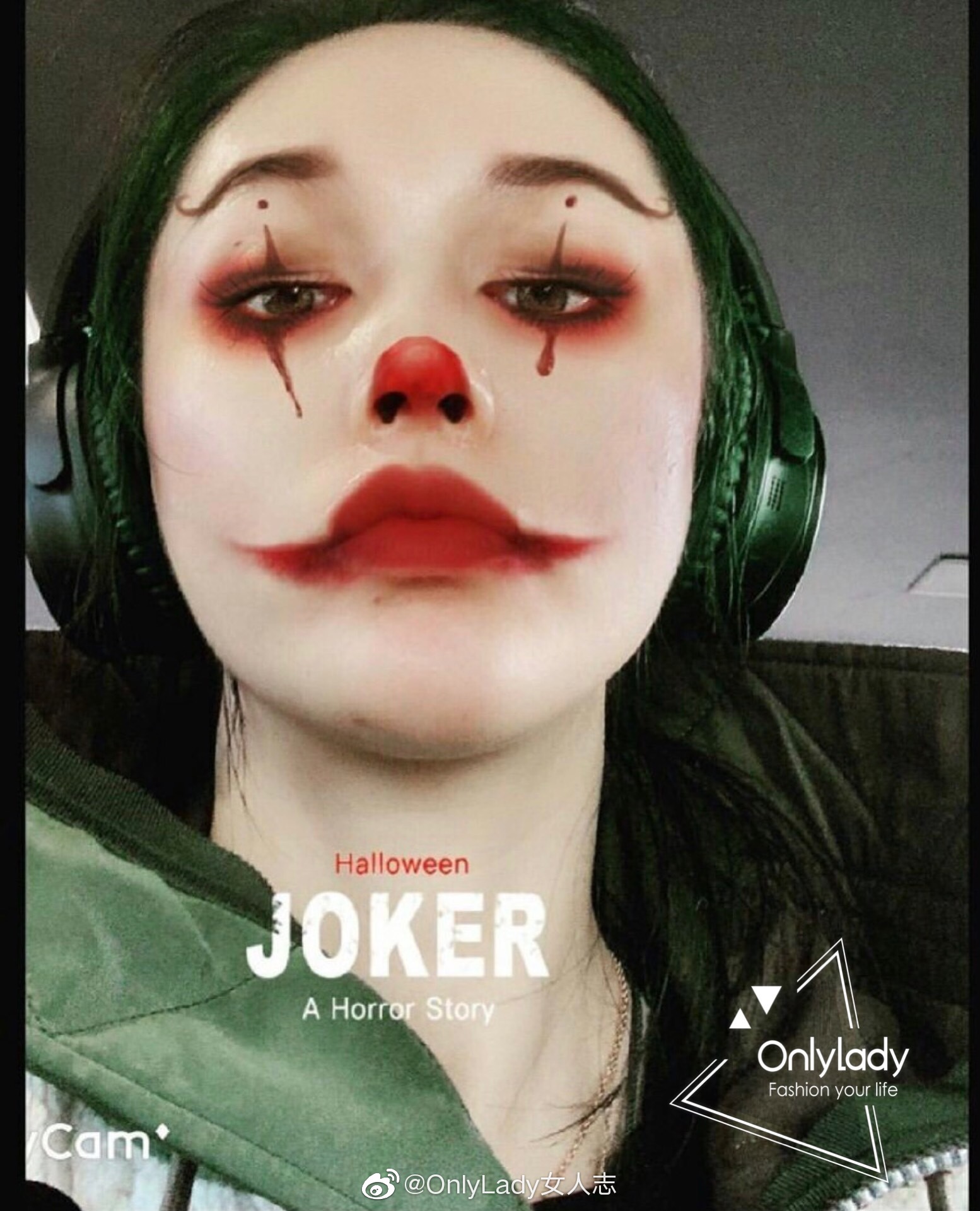 王子文oli 晒小丑妆自拍,绿色头发晕染的红唇_高清图集_新浪网