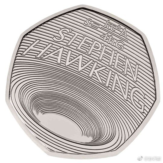 英国推出了一枚面值50便士的霍金纪念币.上面刻着黑洞,霍金的名字