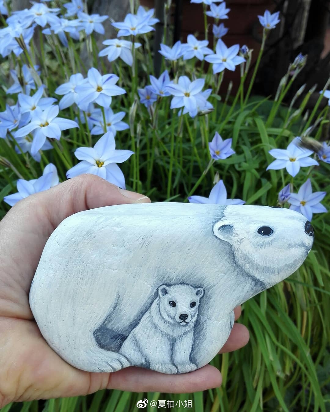 动物石头画,憨萌可爱的小熊猫超可爱