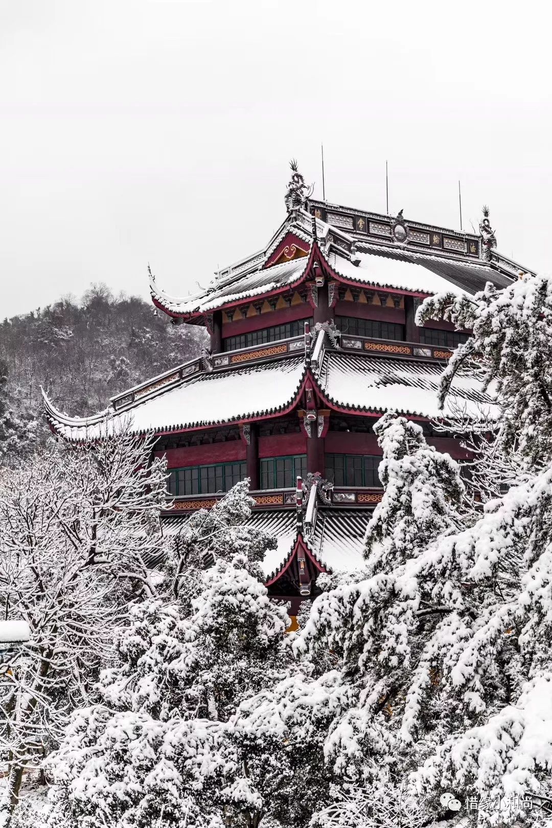 一组小和尚拍摄的雪景