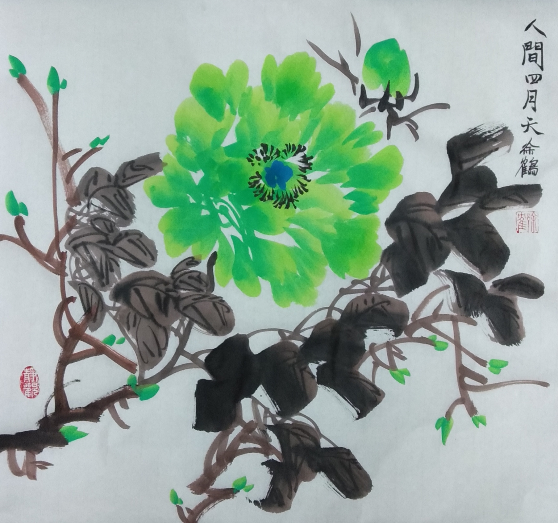 当代国画家徐鹤极简中国风治愈系花卉插画～原创中国画大写意花鸟作品